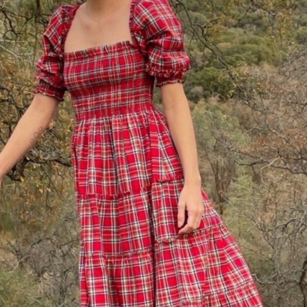 Hill House Nesli Red Tartan Midi Dress